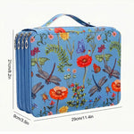 boîte crayons fleurs papillons zips 200 trous tissu polyestère moderne bleu vertclair