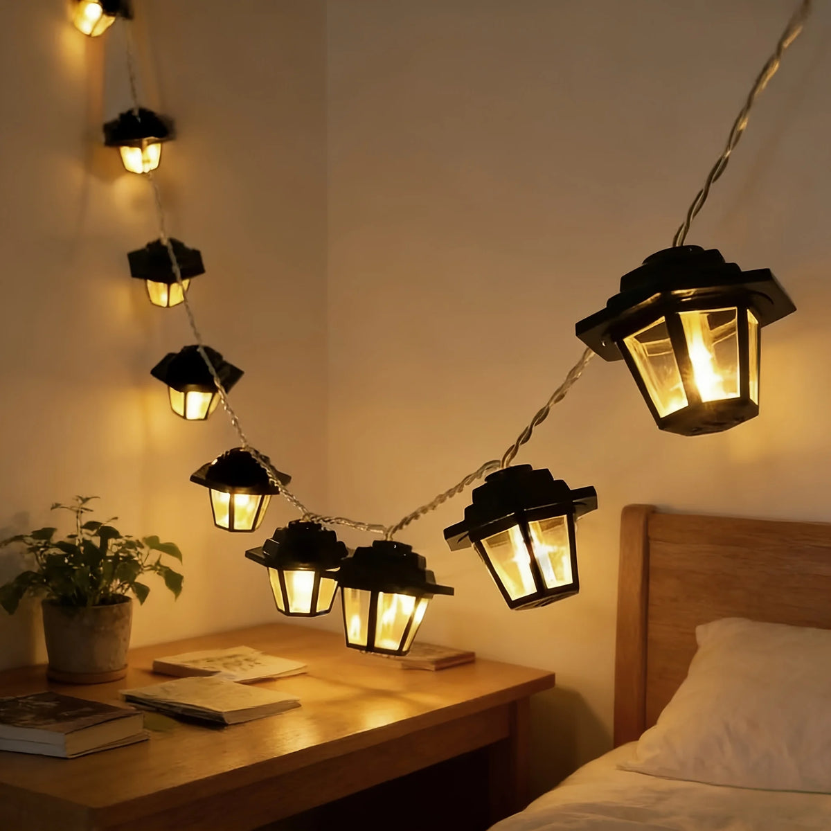 guirlande lumineuse led noir doré hexagonale vintage translucent 10 20 led batterie ramadan mariage