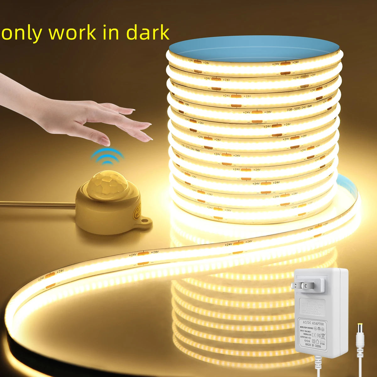 ruban led cob blanc capteur mouvement 24v escaliers armoires cuisine rétro éclairage