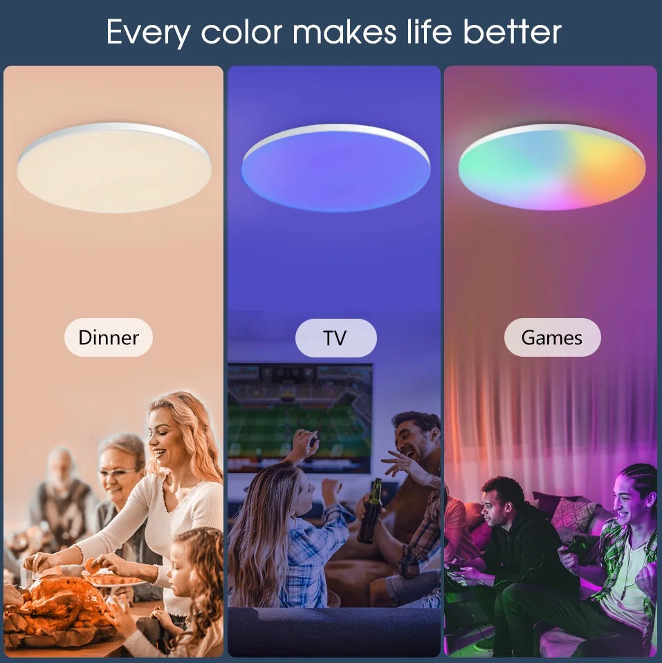 plafonnier circulaire moderne lumineux arc ciel télécommande app blanc led