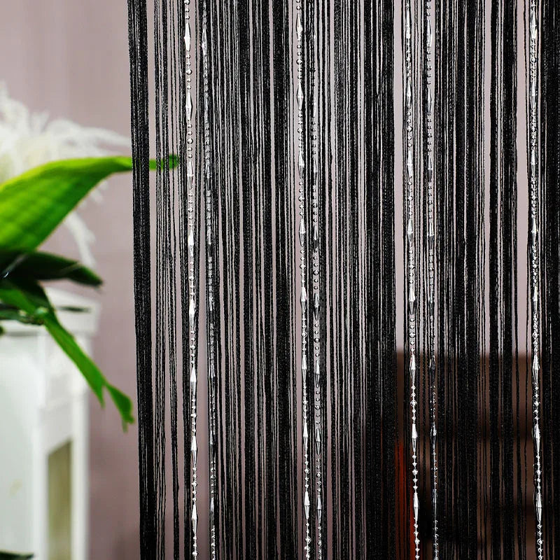 rideau franges noir argenté semi transparent moderne chambre cuisine decoration