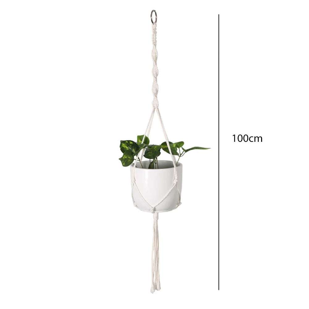panier suspendu macramé motif géométrique boho chic couleur beige plante incluse fixations decoration maison
