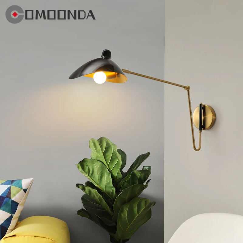 lampe murale articulée moderne noir doré abat jour mat led chambre entrée étude