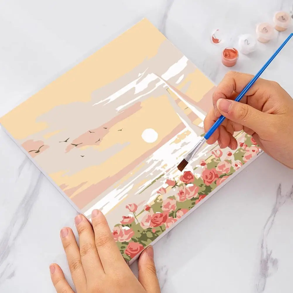 tableau peindre numéros fleurs paysage moderne peinture acrylique décoration intérieure papier support bois pinceaux