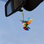pendentif oiseau multicolore mosaïque artisanale opacité chaîne dorée extérieur maison