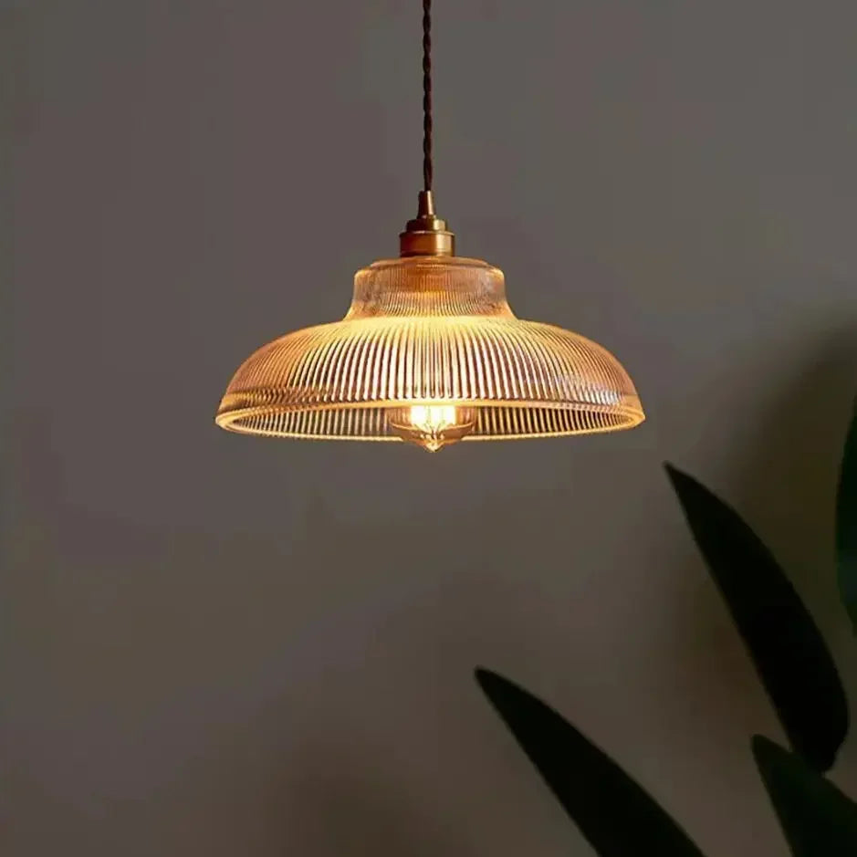 lampe suspendue vintage vert marron transparente rayures cordon salon chambre