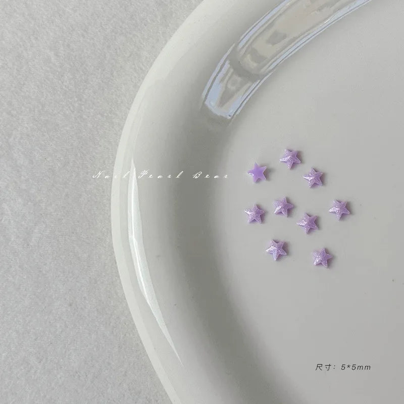 décoration étoiles brillantes résine acrylique mix violet vert bleu blanc 50pcs 5*5mm kawaii