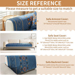 Housse canapé moderne ethnique bleu triangle motif coussins assortis polyester chenille machine lavable