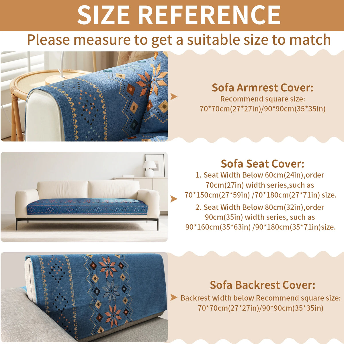 Housse canapé moderne ethnique bleu triangle motif coussins assortis polyester chenille machine lavable