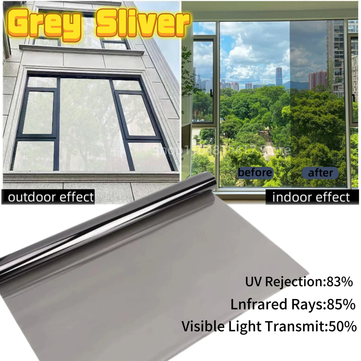 Films fenêtre adhésifs opaques gris moderne protection solaire isolation thermique 30x100cm 60x300cm