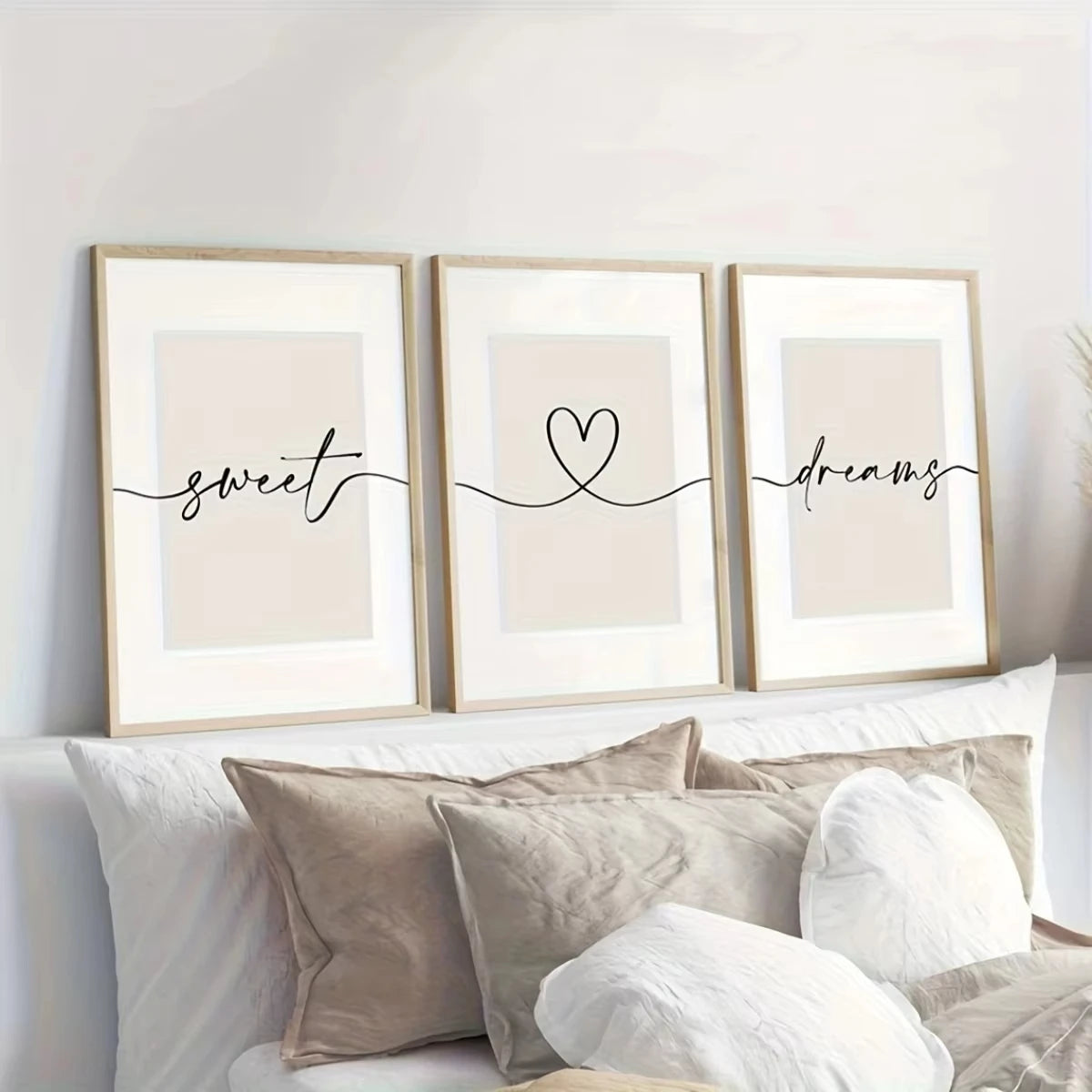 cadre art mural lettres coeur sweet dreams moderne minimaliste beige clair noir blanc
