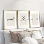 cadre art mural lettres coeur sweet dreams moderne minimaliste beige clair noir blanc