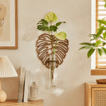 vase mural bois feuille transparent suspendu plante moderne nature inspiration