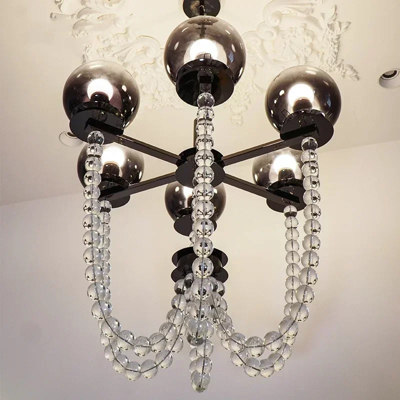 lustre moderne verre noir argenté élégant salon chambre lumière neutre chaude