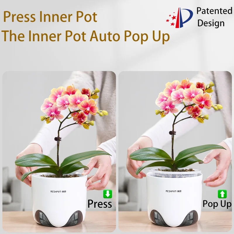 pots orchidées double couche plastique moderne blanc perforations circulations air phalaenopsis anthurium cymbidium dendrobiums