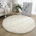 tapis rond peluche douce polyester antidérapant moderne rose clair gris blanc chambre salon