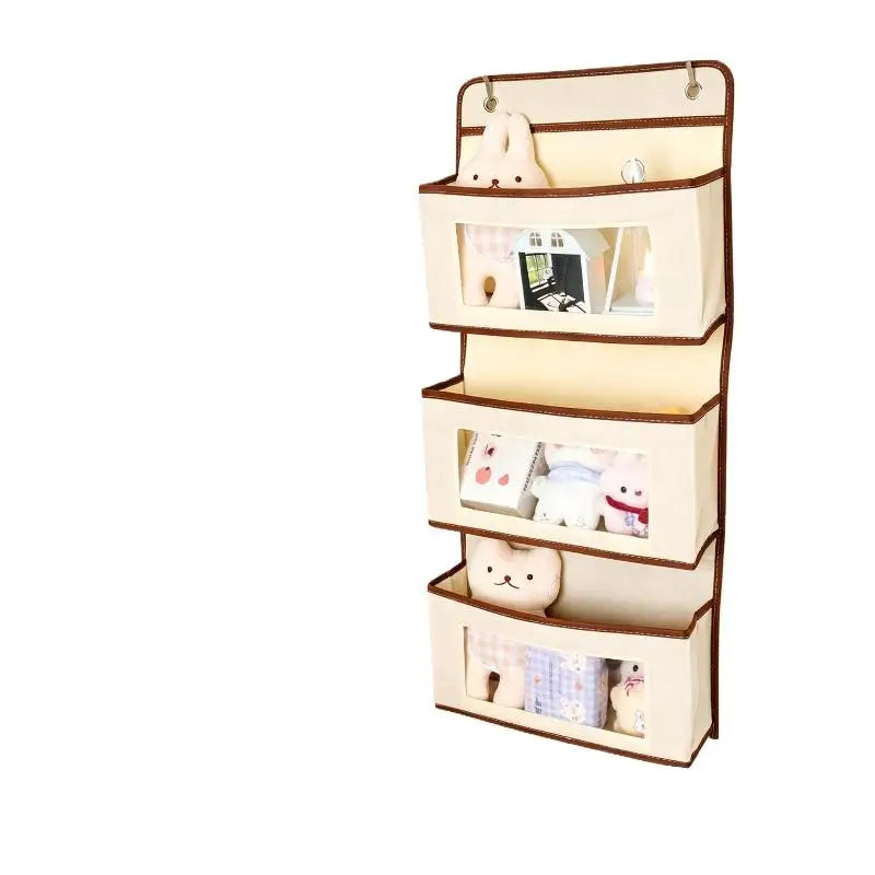 sac rangement mural pliable beige clair marron foncé texture tissée moderne pratique crochets compartiments