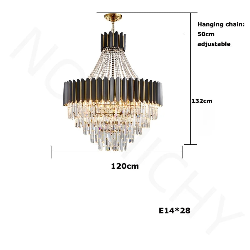 lustre led moderne élégant cristal noir doré transparent salon restaurant