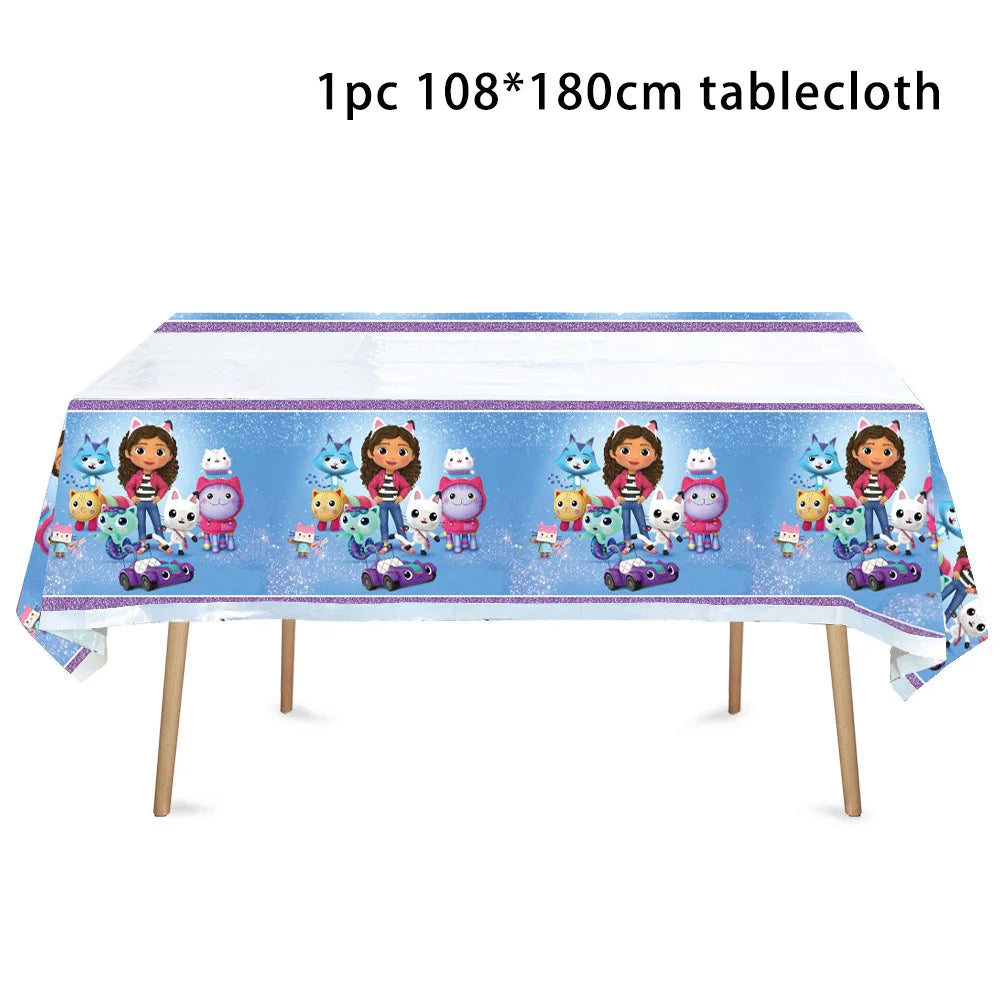 assiettes serviettes tasses nappe fête anniversaire enfantines violet bleu blanc decorative