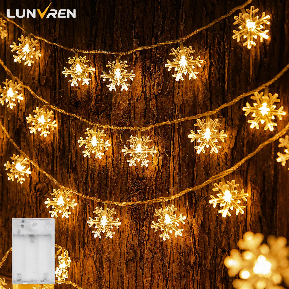 guirlande lumineuse flocons neige blanc led noel decoration intérieure 10m 80led opaques batteries incluses