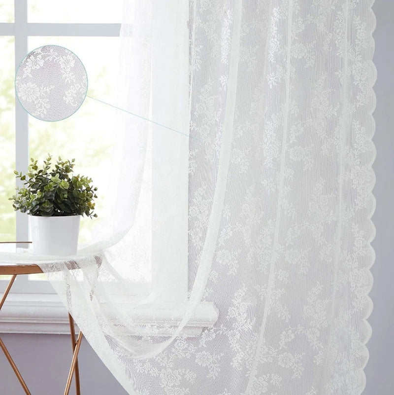 rideau blanc broderie florale polyester transparent classique oeilletsextérieur thermique lumière