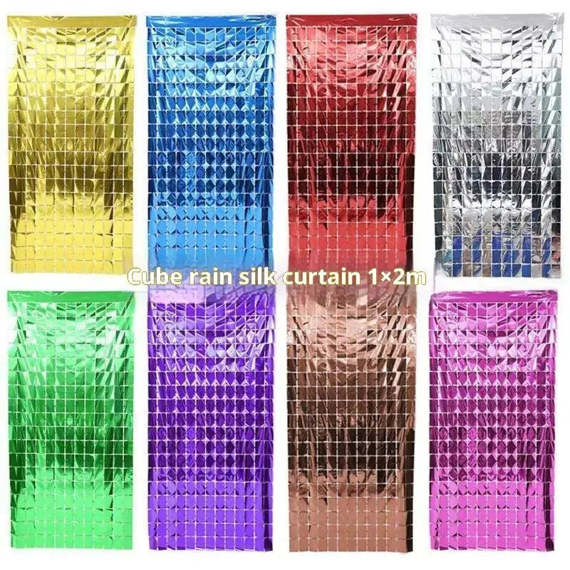 rideau pluie soie bleu rouge rose vert violet or carreaux miroir moderne festif happy