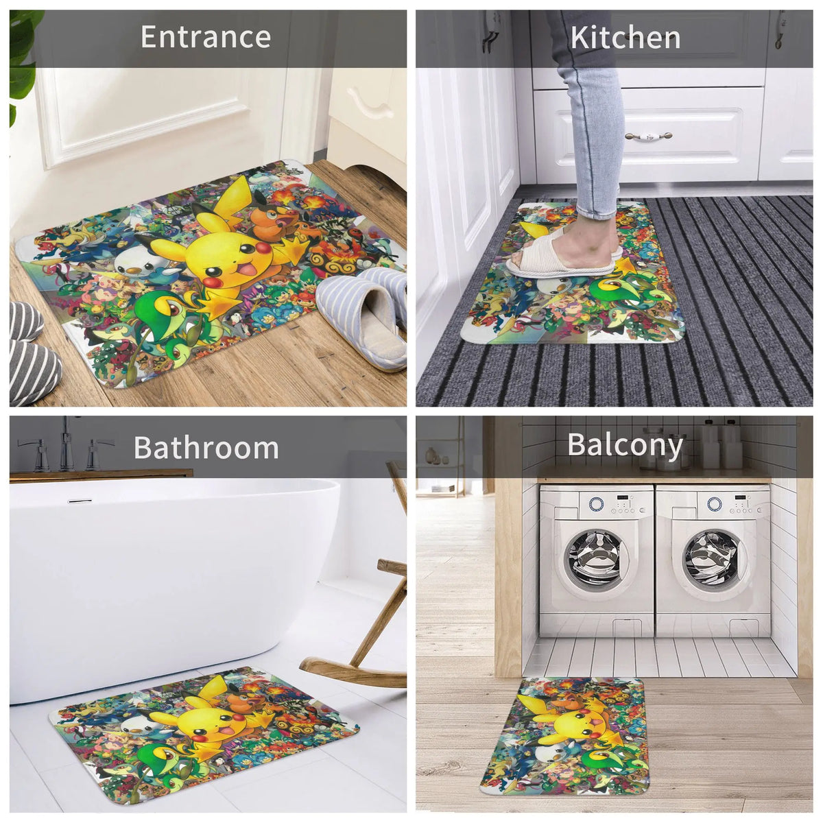 tapis antidérapant multicolore pokémon illustration moderne absorbant extérieur entrée cuisine balcon