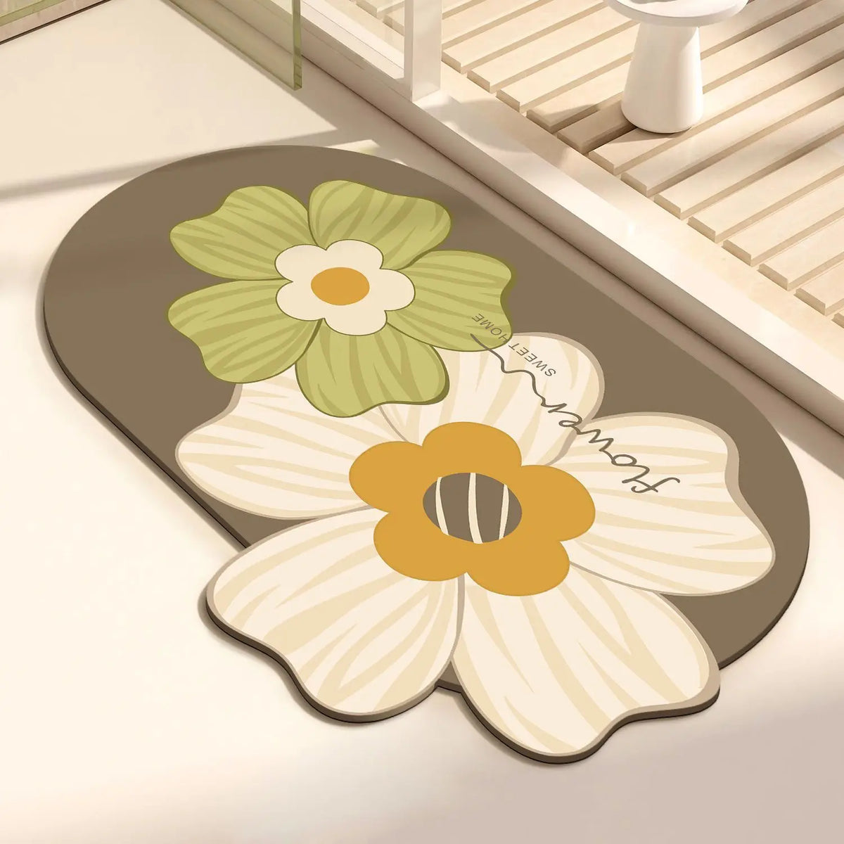 tapis moderne fleurs stylisées antidérapant facile entretien imperméable anti bactéries
