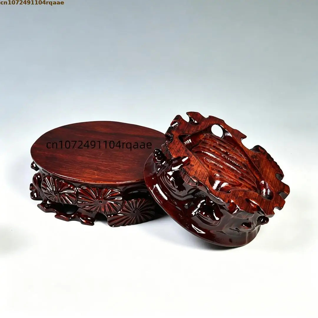 support décoratif bois sculpté floral artisanal marron foncé vase théière statue bouddha décoration intérieure