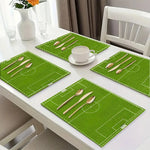 tapis table moderne vert terrain football adhésif cuillère fourchette couteau tasse soucoupe livre vase