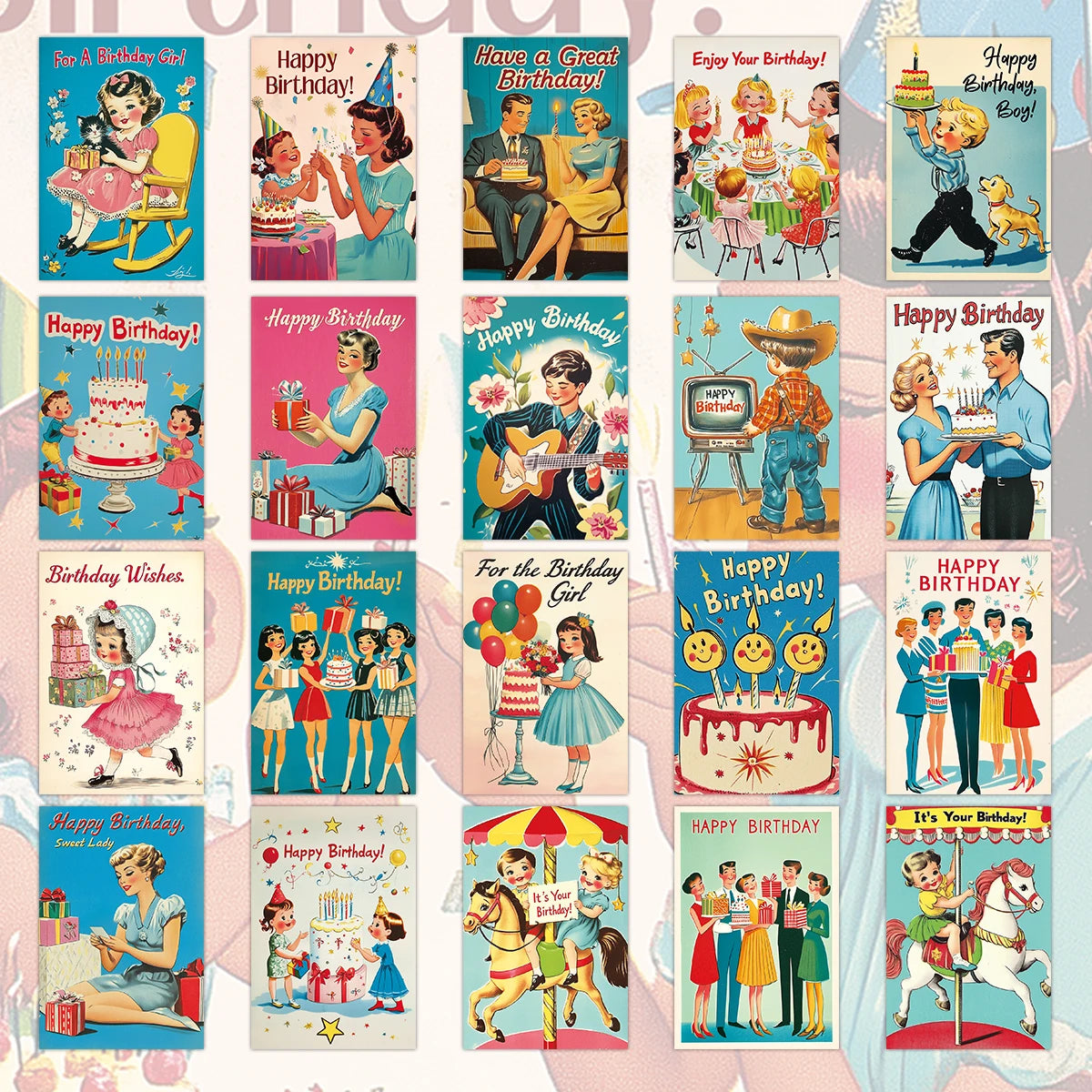 cartes postales anniversaire vintage enfants gâteaux animaux décorations happy birthday cartes souhaitantes collection festive