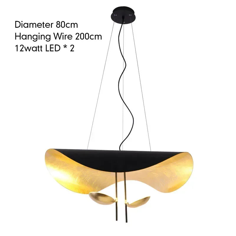 Suspension lumineuse moderne noir doré texture métallique câble suspendu 40cm 60cm 80cm lumière froide