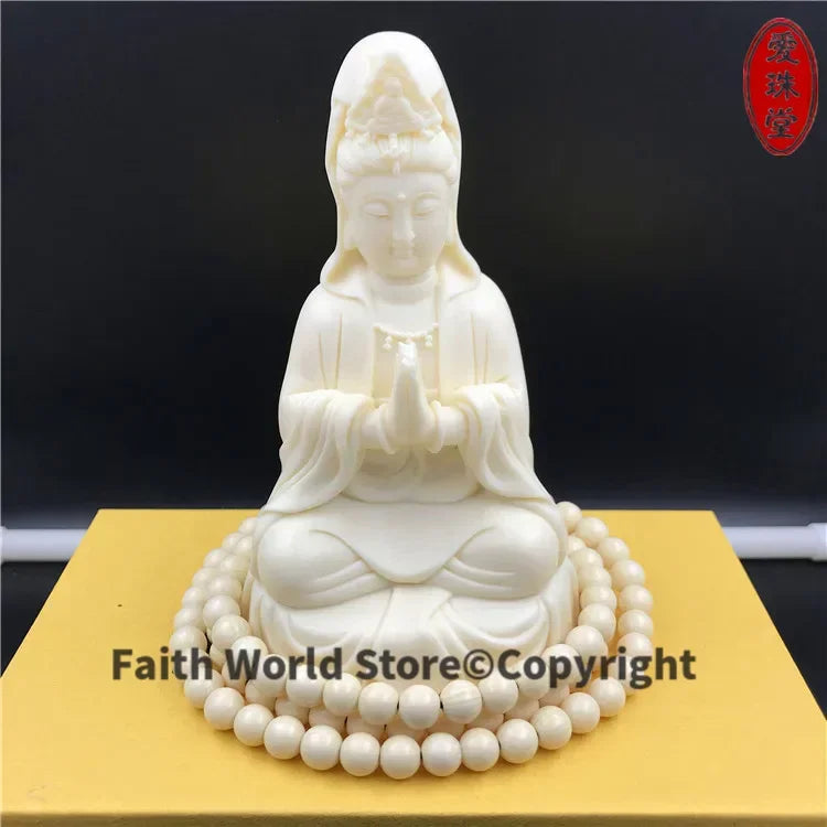 statue bouddha guanyin blanche traditionnelle decoration religieuse energie positive maison sérénité spiritualité decoration interieur