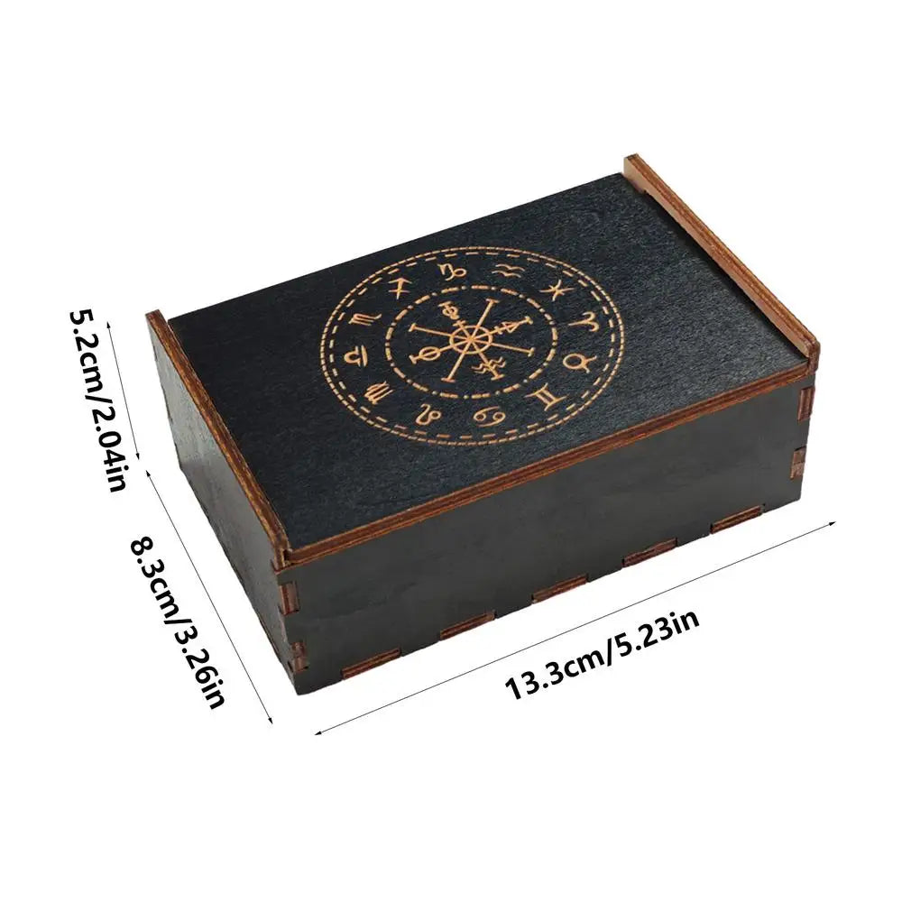 boîte rangement bois vintage carte tarot arbre vie fleur lotus lune pentacle respectueux environnement