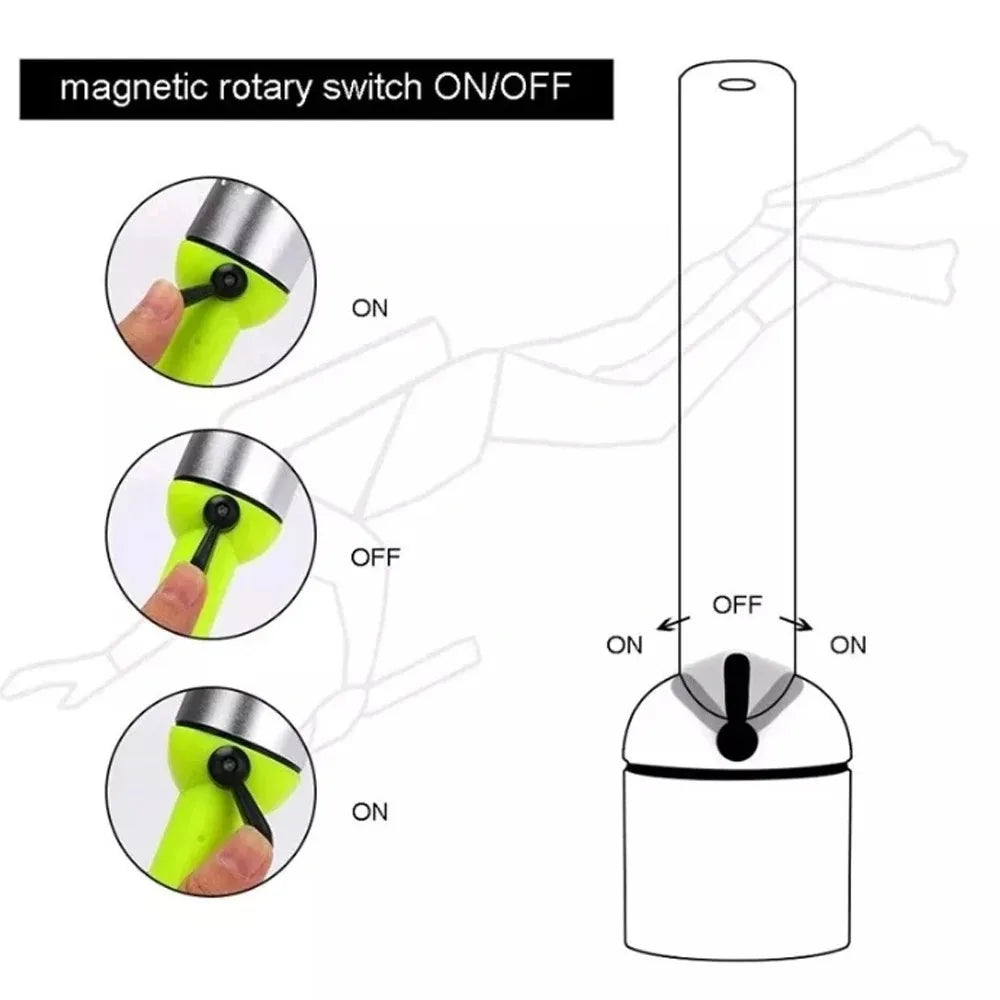 lampe torche sous marine vert fluo argent imprimée plongeur moderne pratique cordon serrure piles