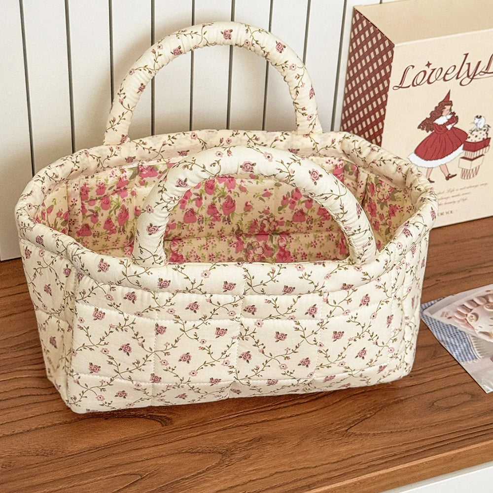 panier rangement pliable polyester toile jouy vintage blanc carreaux romantique portable respectueux environnement