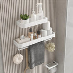 étagère murale salle bain blanche aluminium porte serviette porte brosse dents