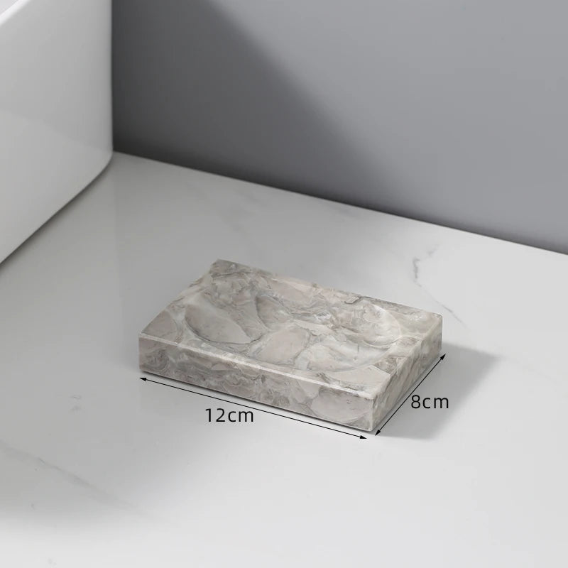 ensemble produits salle bain marbre gris marbré moderne élégant distributeur savon porte gobelets porte
