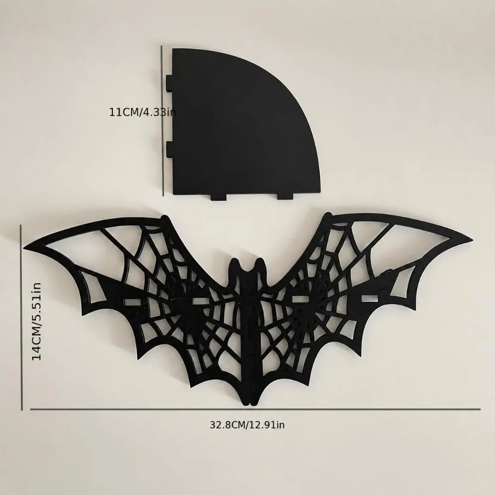 étagère murale chauve souris bois toile d'araignée gothique noir artisanat
