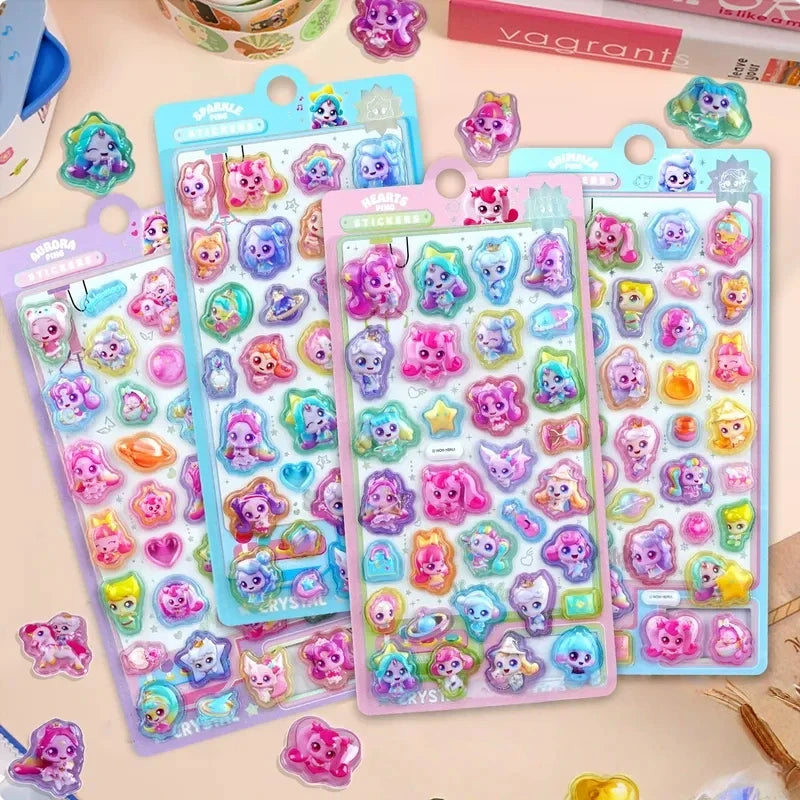 stickers multicolores dessins animés personnages mignons formes géométriques brillants adhésifs albums photo coques téléphone