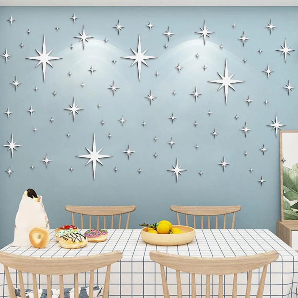 stickers muraux étoiles brillantes moderne 42 pièces adhésifs blanc jaune bleu