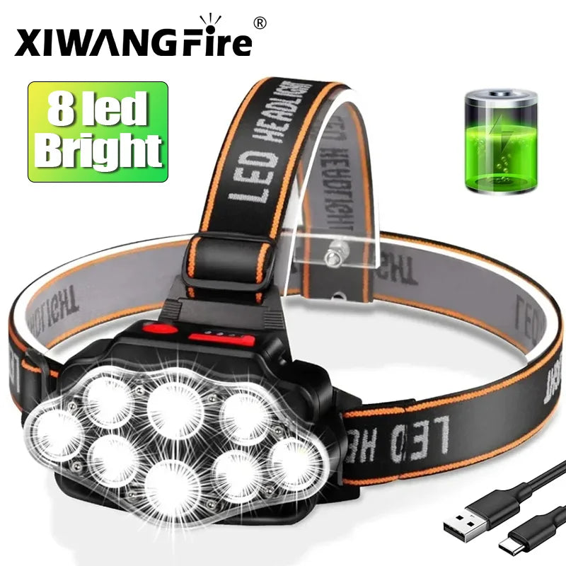 lampe frontale led rechargeable noir orange ipx4 4modes lumineuse camping