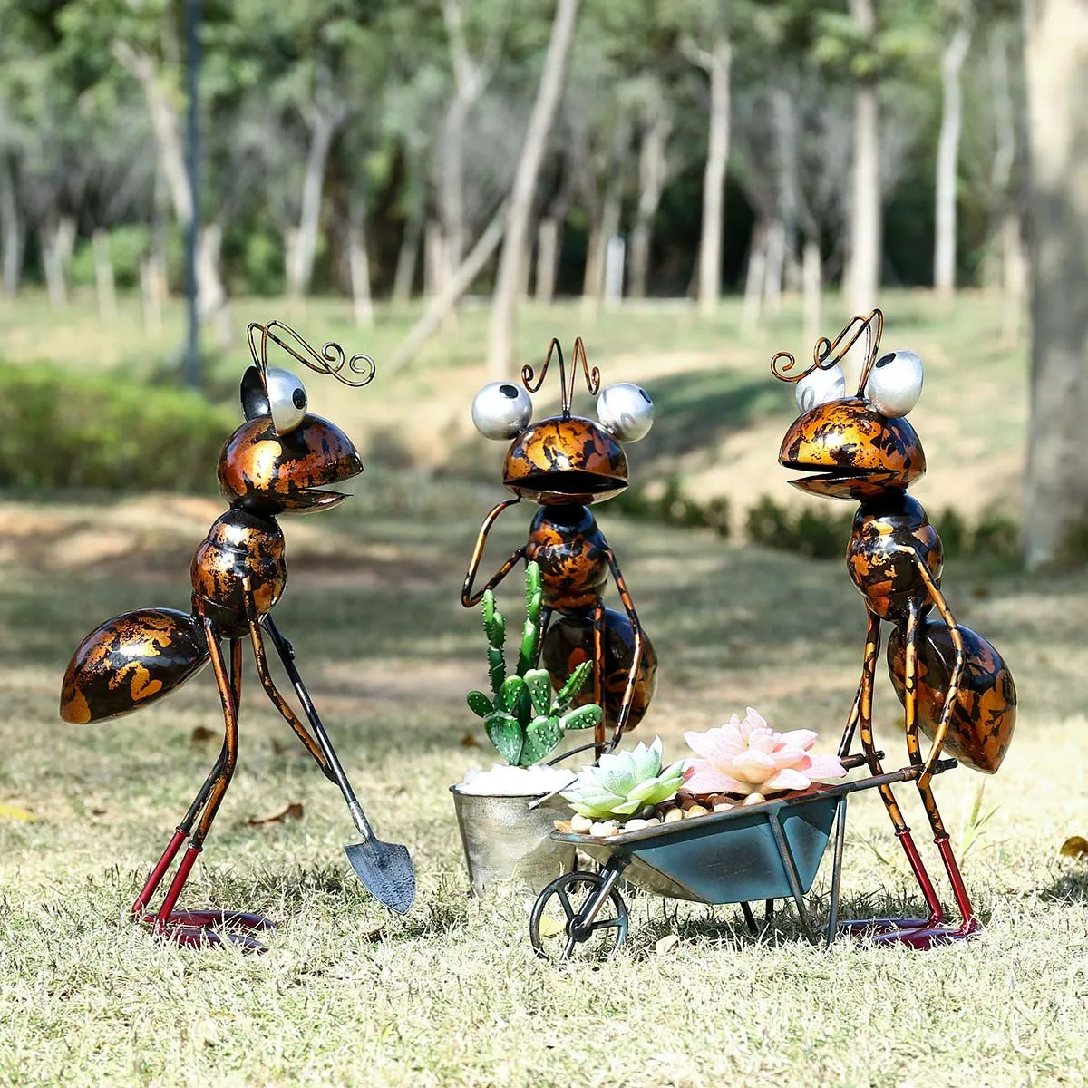 statuette fourmi métal pot plante cactus décoration jardin effet rouille aspect vieilli champêtreextérieurintérieurbrillantargentéorange
