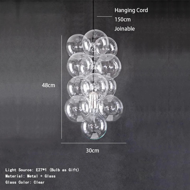 suspension lumineuse verre transparent moderne boules verre câbles acier poli led semi encastré