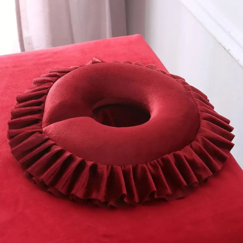 coussin massage violet velours confort sans electricité salon beauté thérapie spa repose visage repose