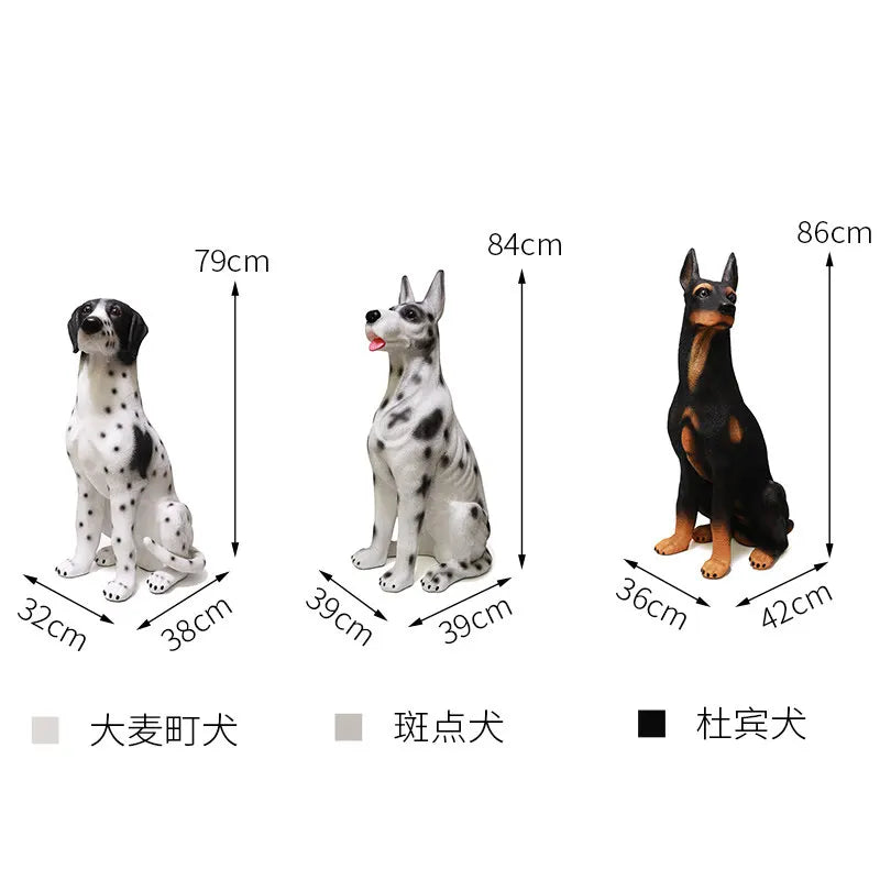 statues réalistes chiens dalmatien doberman blanc noir marron opaques extérieures jardin spotted patterns durable