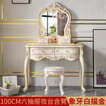 maquillage blanc ornements floraux six tiroirs grand miroir tabouret chambre classique