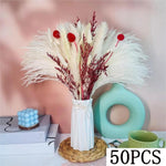 bouquet dried flowers naturel rouges blancs vase beige decoration maison anniversaire fete