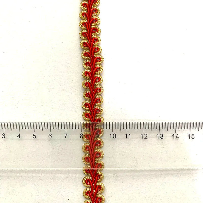 ruban décoratif dentelle polyester 1.4cm large blanc or rouge rose vert orange bleu motif