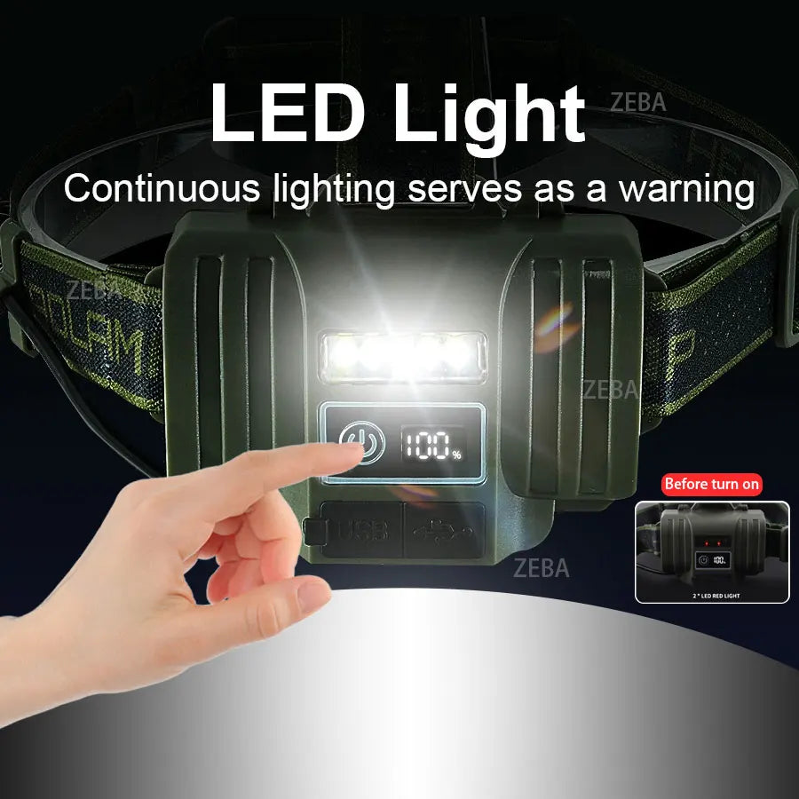 lampe frontale led vert noire tissu motifs pratique camping pêche chasse lumière réglable charge